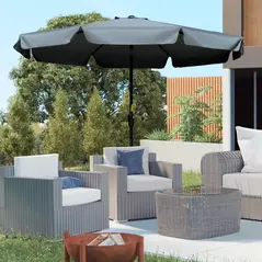 Outsunny 2.7m Patio Parasol Garden Umbrellas Outdoor Sun Shade Table Umbrella with Tilt, Crank, 8 Ribs, Ruffles, Grey - 2