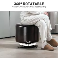 HOMCOM 360° Swivel Foot Stool Round PU Footstool with Thick Sponge Padding and Solid Steel Base, Brown - 4