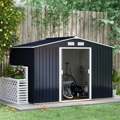 Outsunny 9 x 6ft Metal Bicycle Shed, Outdoor Storage Tool House with Ventilation Slots, Foundation Kit and Lockable Double Doors, Dark Grey - 2