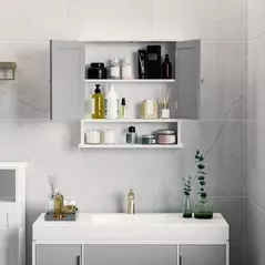 kleankin Bathroom Wall Storage Cabinet - Grey - 4
