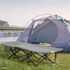 Outsunny Foldable Camp Bed, Padded Patio Camping Bed with Carry Bag, Magazine Bag and Cup Holder for Outdoor, Garden, Black - 2