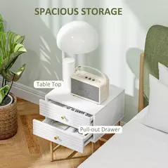 HOMCOM Set of Two Elegant Bedside Tables - White/Gold-Tone - 5