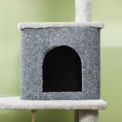 PawHut 132cm Cat Tree w/ Scratching Posts, Pad, Cat Bed, Cat House, Jumping Platform, Grooming Brush, Anti-Tip Kit, Light Grey - 8