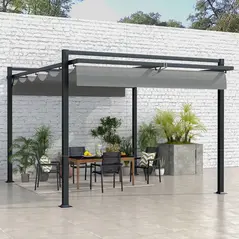 Outsunny 3 x 4m Retractable Pergola, Garden Gazebo Shelter with Aluminium Frame, for Grill, Patio, Deck, Dark Grey - 2