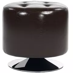 HOMCOM 360° Swivel Foot Stool Round PU Footstool with Thick Sponge Padding and Solid Steel Base, Brown - 1