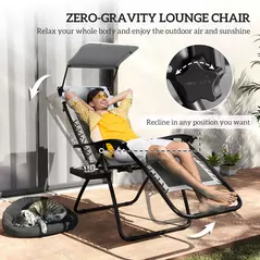Outsunny Zero Gravity Lounger Chair Set of 2, Folding Reclining Patio Chair with Shade Cover, Padded Seat, Cup Holder, Soft Cushion and Headrest for Poolside, Camping, Light Grey - 4