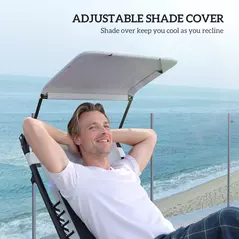 Outsunny Zero Gravity Lounger Chair Set of 2, Folding Reclining Patio Chair with Shade Cover, Padded Seat, Cup Holder, Soft Cushion and Headrest for Poolside, Camping, Light Grey - 6