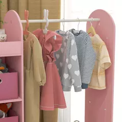 AIYAPLAY Kids Clothes Rail with Storage Shelf, Boxes, Mirror for Bedroom, Nursery, Pink - 7