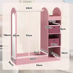 AIYAPLAY Kids Clothes Rail with Storage Shelf, Boxes, Mirror for Bedroom, Nursery, Pink - 3