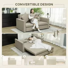 HOMCOM 2 Seater Sofa Bed with Hidden Storage, Pull Out Convertible Bed Settee, Modern Snow Flannel Loveseat Sofa Sleeper with 2 Cushions for Living Room, Guest Room, Light Brown - 4