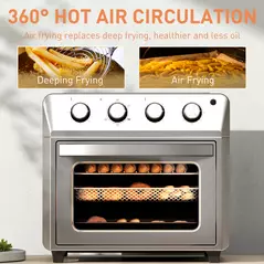 HOMCOM 24L Air Fryer Oven, Mini Oven, Oil Free Cooking, Grill, Roast, Bake, with Adjustable Temperature, Timer, Touch Screen, Dishwasher Safe, 1600W, Silver - 7