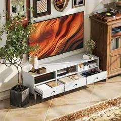 HOMCOM Multi-Storage Minimal TV Stand - Cream White - 2
