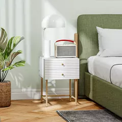 HOMCOM Set of Two Elegant Bedside Tables - White/Gold-Tone - 7