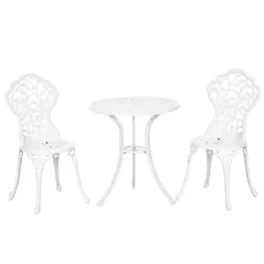 Outsunny 3 Pcs Aluminium Bistro Set Garden Furniture Dining Table Chairs Antique Outdoor Seat Patio Seater White - 1