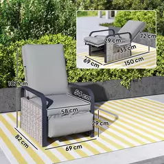 Outsunny 140° Reclining Rattan Armchair - Mixed Grey - 3