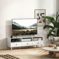 HOMCOM Multi-Storage Minimal TV Stand - Cream White - 8