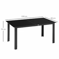 Outsunny Outdoor Dining Table for 6, Aluminium Rectangular Garden Table with Tempered Glass Tabletop for Yard, Patio, Black - 3