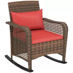 Outsunny Rattan Rocking Chair - Red - 1