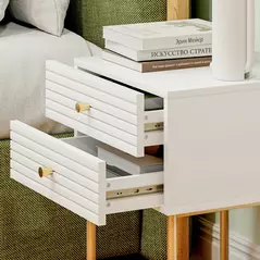HOMCOM Set of Two Elegant Bedside Tables - White/Gold-Tone - 9