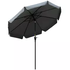 Outsunny 2.7m Patio Parasol Garden Umbrellas Outdoor Sun Shade Table Umbrella with Tilt, Crank, 8 Ribs, Ruffles, Grey - 1