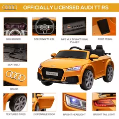 HOMCOM Kids Licensed Audi TT RS Ride-On Car 12V Battery w/ Remote Suspension Headlights and MP3 Player 3km/h Yellow - 4
