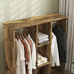 HOMCOM Open Wardrobe Double Mobile Storage Shelves Organizer W/6 Wheels-Rustic Brown - 8