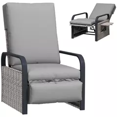 Outsunny 140° Reclining Rattan Armchair - Mixed Grey - 1