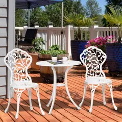 Outsunny 3 Pcs Aluminium Bistro Set Garden Furniture Dining Table Chairs Antique Outdoor Seat Patio Seater White - 2