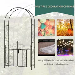 Outsunny Outdoor Garden Arch with Double Gates, Metal Garden Arbor for Climbing Plants, Roses, Vines, Wedding Arch for Outdoor, 125L x 38W x 227H cm, Black - 6