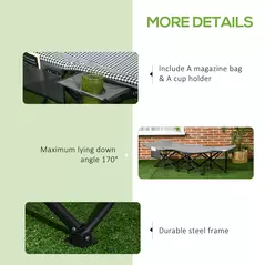 Outsunny Foldable Camp Bed, Padded Patio Camping Bed with Carry Bag, Magazine Bag and Cup Holder for Outdoor, Garden, Black - 6
