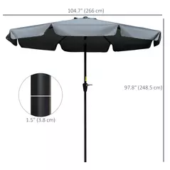 Outsunny 2.7m Patio Parasol Garden Umbrellas Outdoor Sun Shade Table Umbrella with Tilt, Crank, 8 Ribs, Ruffles, Grey - 3