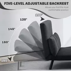 HOMCOM 4-in-1 Velvet-Feel Double Sofa Bed, with Pillows - Black - 5