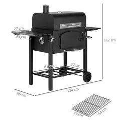 Outsunny 3-in-1 Charcoal BBQ, with Shelves - Black - 3