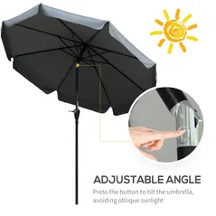 Outsunny 2.7m Patio Parasol Garden Umbrellas Outdoor Sun Shade Table Umbrella with Tilt, Crank, 8 Ribs, Ruffles, Grey - 4