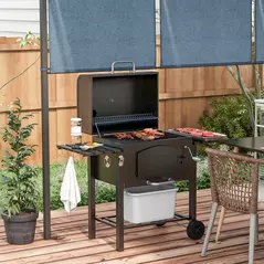 Outsunny 3-in-1 Charcoal BBQ, with Shelves - Black - 2