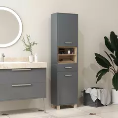HOMCOM Tall Bathroom Storage Cabinet with MDF Triamine Board and Waterproof Sticker - Matte Grey - 7