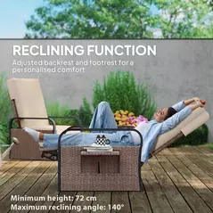 Outsunny 140° Reclining Rattan Armchair - Brown/Khaki - 4