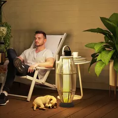 Outsunny Garden Rattan Lamp, 72 cm Tall Solar Rattan Floor Lamp, Solar Garden Light with Auto On/Off LED, IP44 for Outdoor, Porch, Pathway, Terrace, Grey - 2