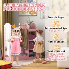 AIYAPLAY Kids Clothes Rail with Storage Shelf, Boxes, Mirror for Bedroom, Nursery, Pink - 6