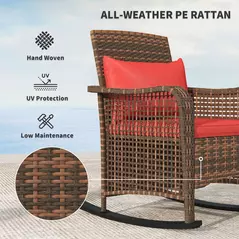 Outsunny Rattan Rocking Chair - Red - 4