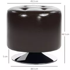 HOMCOM 360° Swivel Foot Stool Round PU Footstool with Thick Sponge Padding and Solid Steel Base, Brown - 3