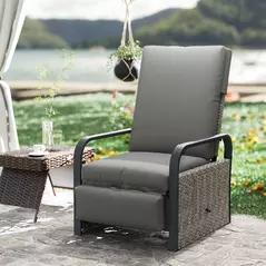 Outsunny 140° Reclining Rattan Armchair - Mixed Grey - 9