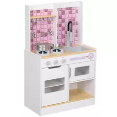 AIYAPLAY Kids Play Kitchen, Pretend Play Kitchen with Realistic Oven, Stove, Sink, Kitchen, Accessories, White - 1