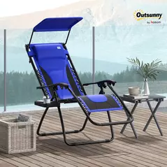 Outsunny Zero Gravity Lounger Chair, Folding Reclining Patio Chair with Shade Cover, Padded Seat, Cup Holder, Soft Cushion and Headrest for Poolside, Camping, Blue - 2