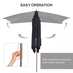 Outsunny 2 x 3m Wooden Garden Parasol Umbrella Outdoor Sun Shade Canopy, Black - 4