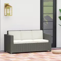 Outsunny 3 Seater Rattan Sofa All-Weather Wicker Weave Metal Frame Chair with Fire Resistant Cushio-Cream - 7