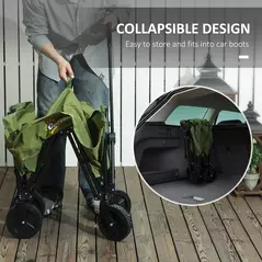 Outsunny 120L Festival Trolley on Wheels, Folding & Compact Camping Trolley Cart with Adjustable Handle for Garden, Beach, Fishing, Green - 6