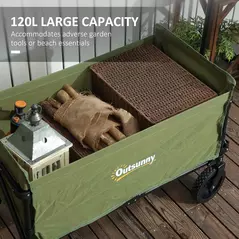 Outsunny 120L Festival Trolley on Wheels, Folding & Compact Camping Trolley Cart with Adjustable Handle for Garden, Beach, Fishing, Green - 4