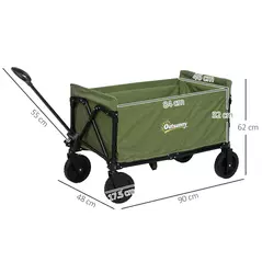 Outsunny 120L Festival Trolley on Wheels, Folding & Compact Camping Trolley Cart with Adjustable Handle for Garden, Beach, Fishing, Green - 3