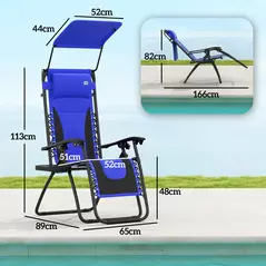 Outsunny Zero Gravity Lounger Chair, Folding Reclining Patio Chair with Shade Cover, Padded Seat, Cup Holder, Soft Cushion and Headrest for Poolside, Camping, Blue - 3
